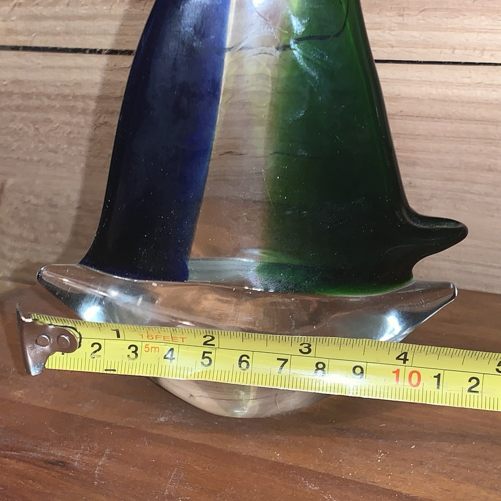 Murano Style 8" Sailboat Cobalt Blue Green & Clear Glass Paperweight Decor - Picture 7 of 7